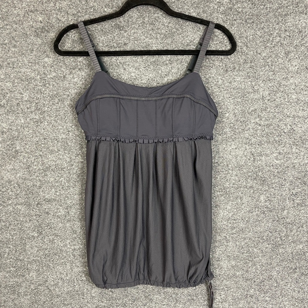Lululemon Tank Top Women 8 Gray Excellent Padded Ruffle Hem Yoga Athletic